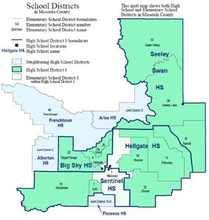 Map of School Districts in Missoula County